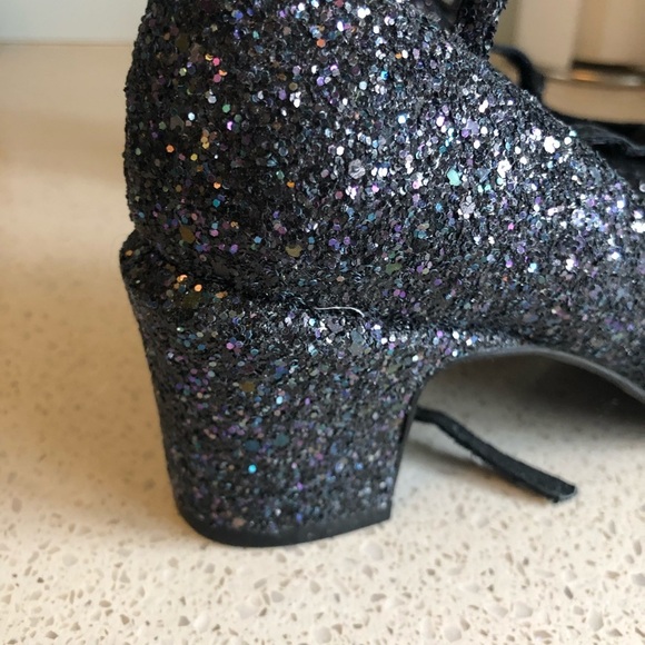 NEW Free People Lana Block Heel Dark Blue Glitter - Picture 8 of 9